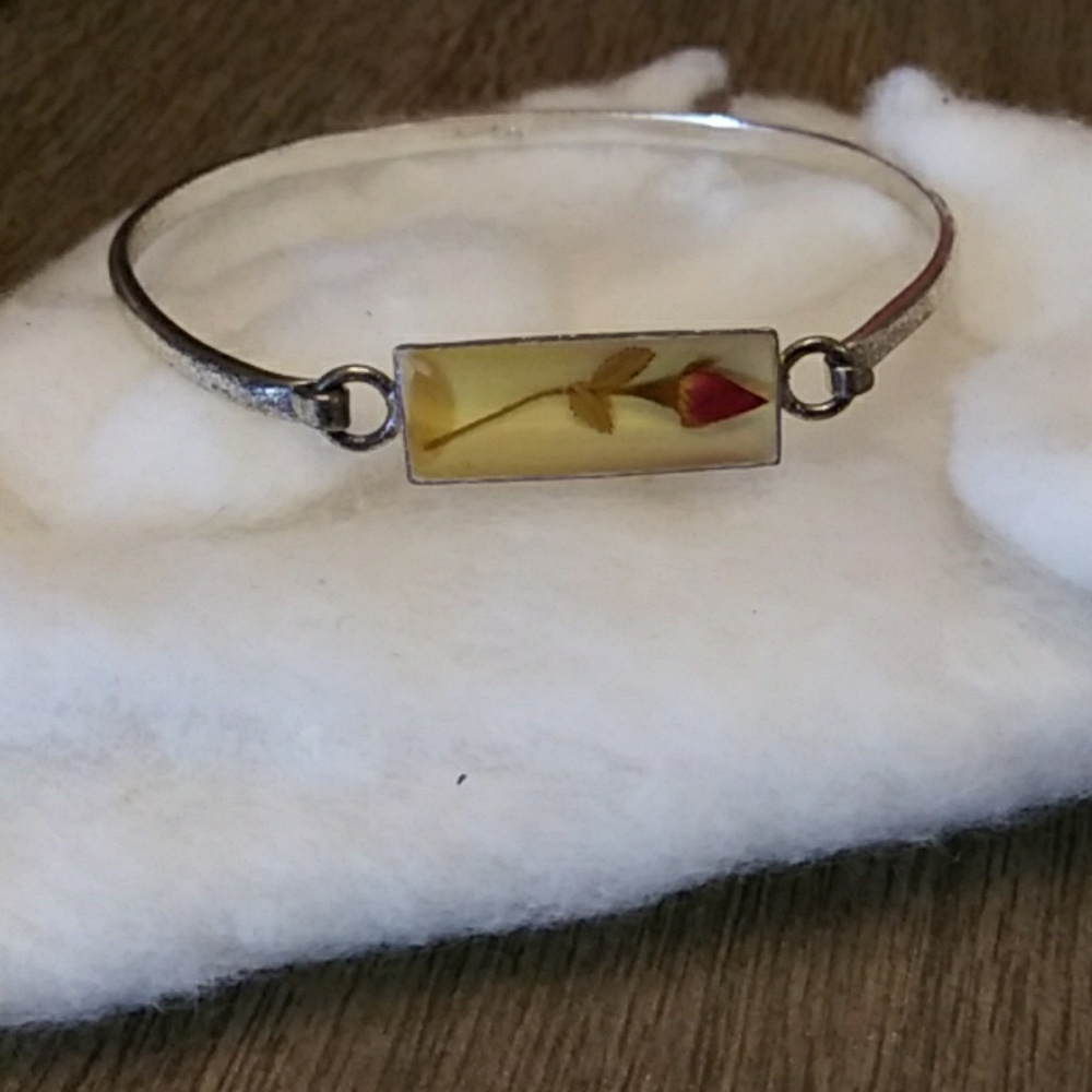 Vintage silver bangle with rose
